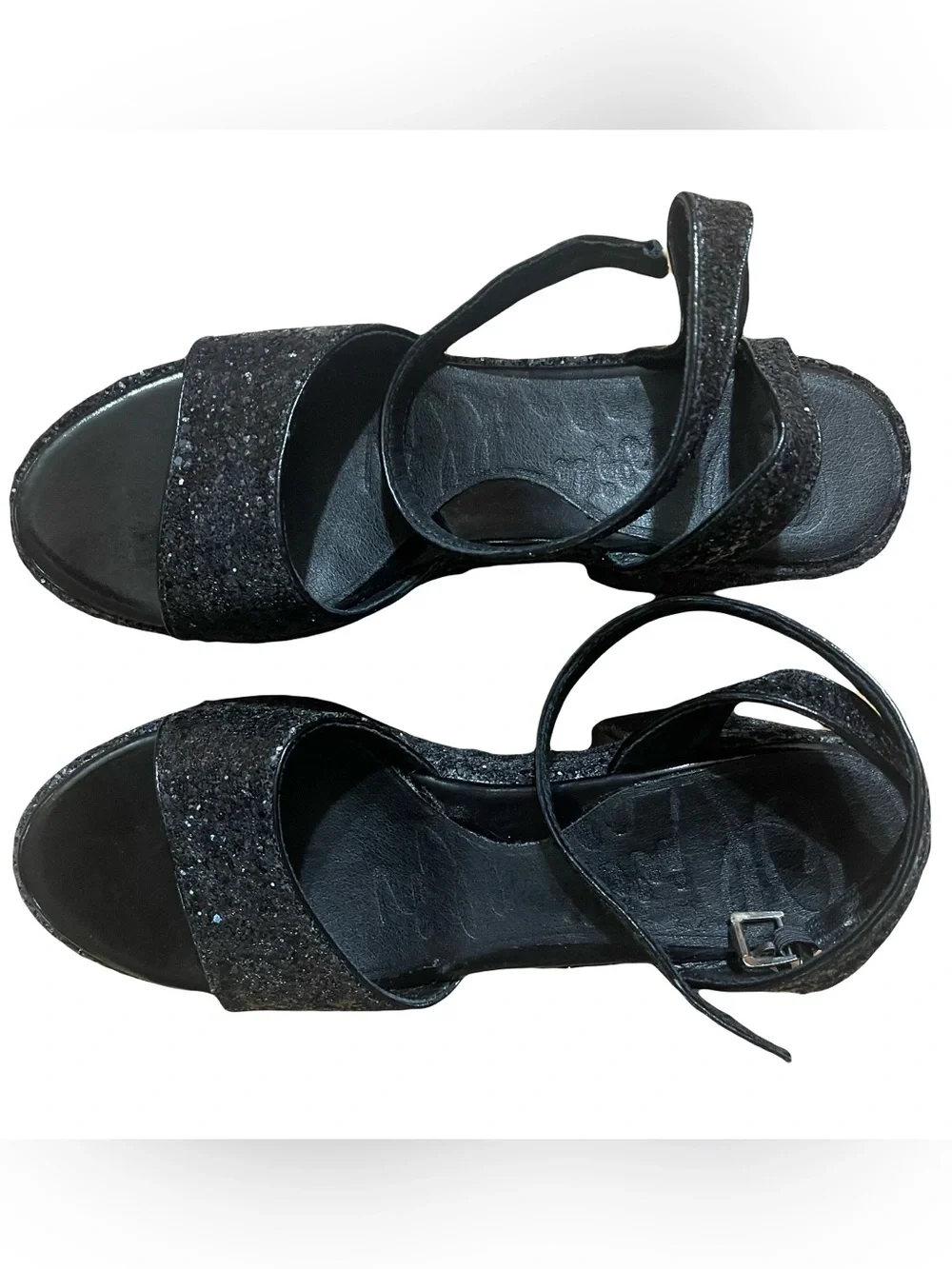Black Glitter Platform Block Heel Sandals - Women's